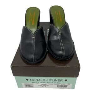 Donald J. Pliner Ozara Size 6 1/2 M Black Mule Heels Box and Dust Cover